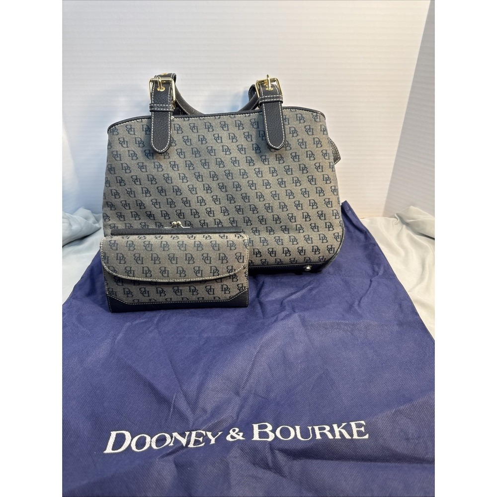 Authentic Dooney & Bourke Signature Monogram 2pc Satchel & Wallet Set